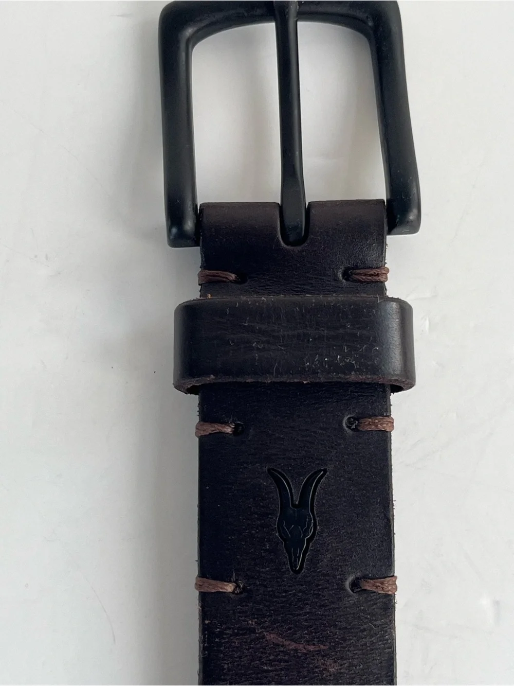 All Saints Ramskull Brown Leather Belt with Black Buckle-Size 38